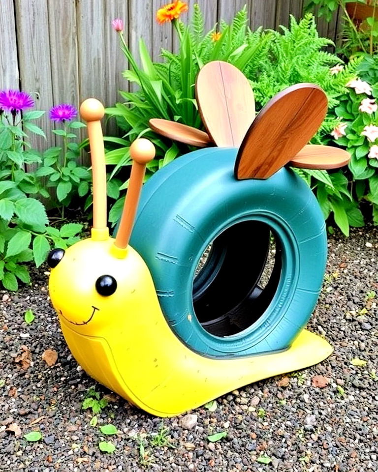 repurpose old tyres into garden animal - 25 Recycled Tyre Garden Art Ideas