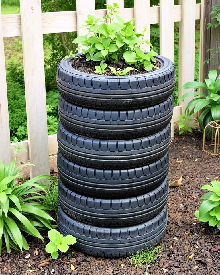repurpose tyres into compost bins - 25 Recycled Tyre Garden Art Ideas