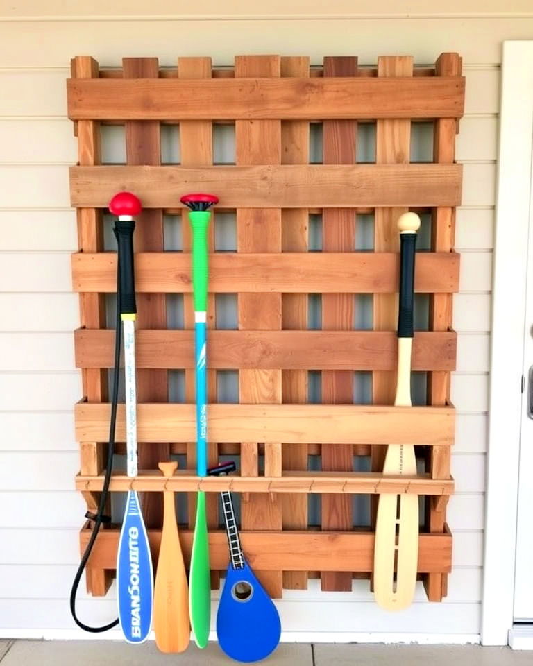 repurpose wooden pallets into storage rack - 25 Outdoor Toy Storage Ideas