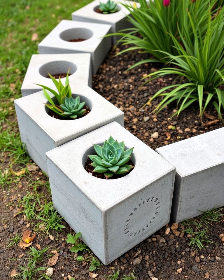 repurposed concrete blocks garden edging - 15 Recycled Garden Edging Ideas