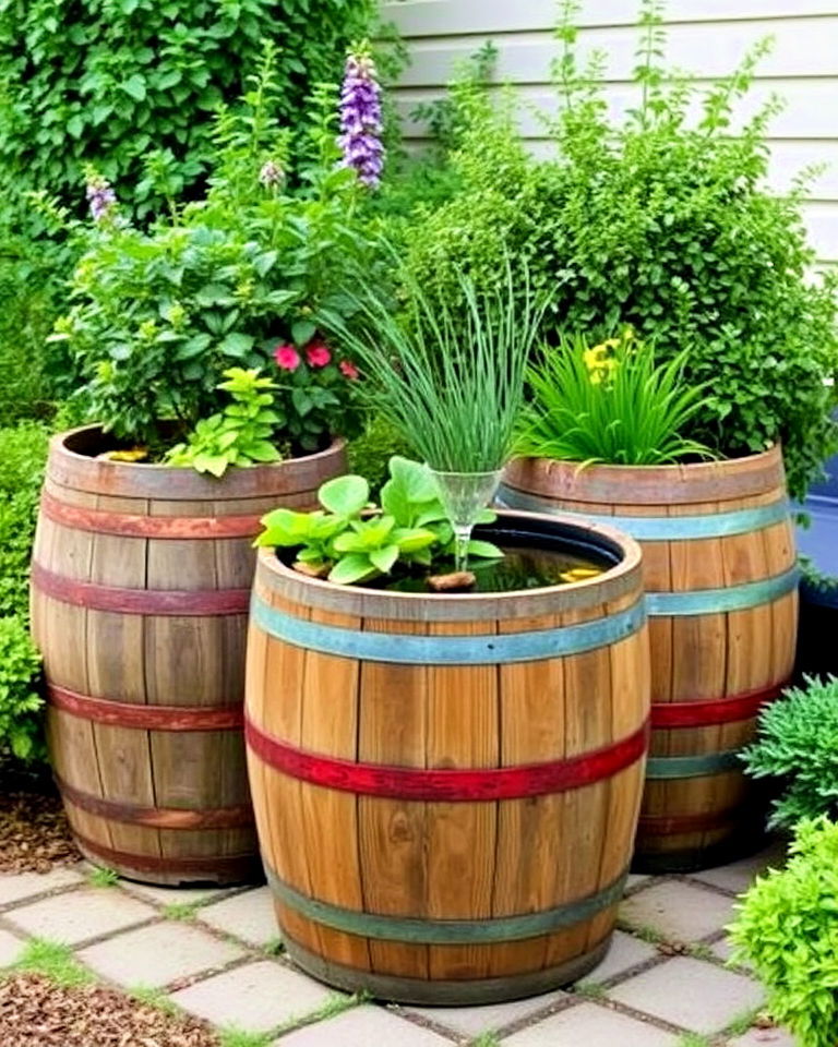repurposed wine barrels - 20 Vintage Garden Ideas