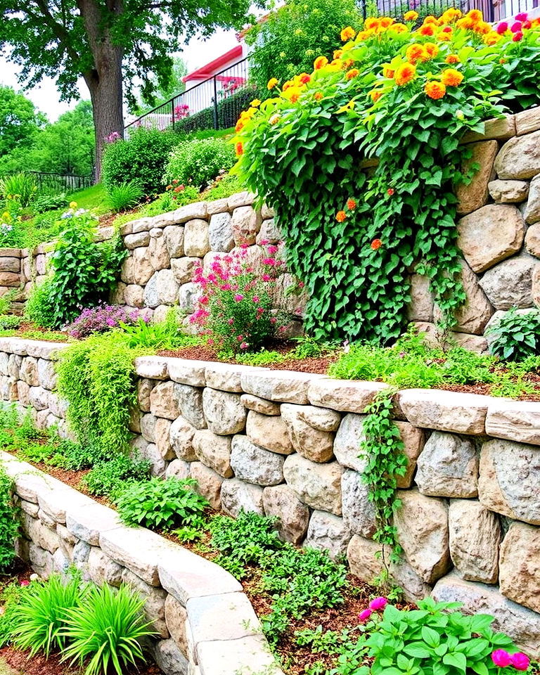 retaining wall art hillside terraced garden - 15 Hillside Terraced Garden Ideas
