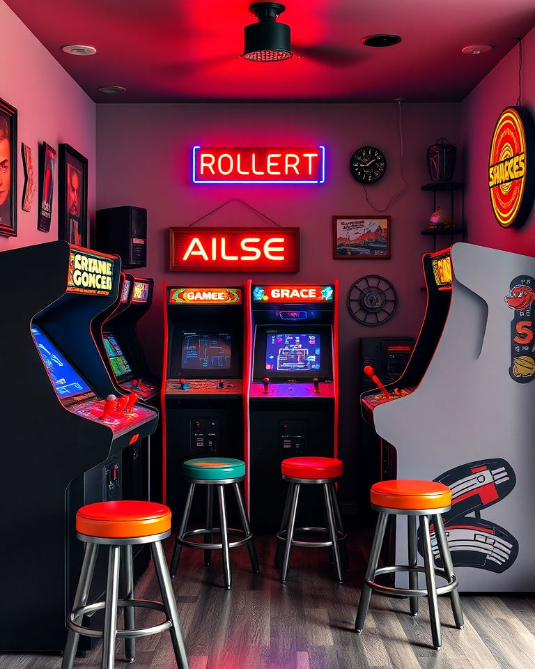 retro arcade corner man cave gaming - 20 Gaming Man Cave Ideas