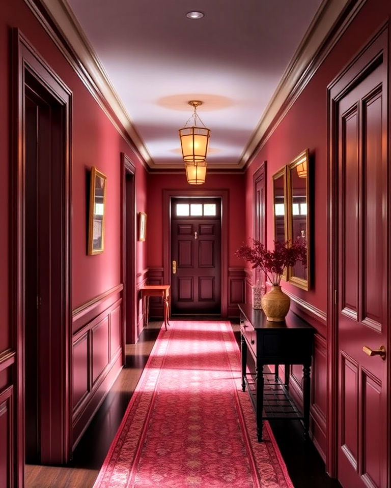 rich burgundy hallway for regal sophistication - 25 Hallway Paint Colors