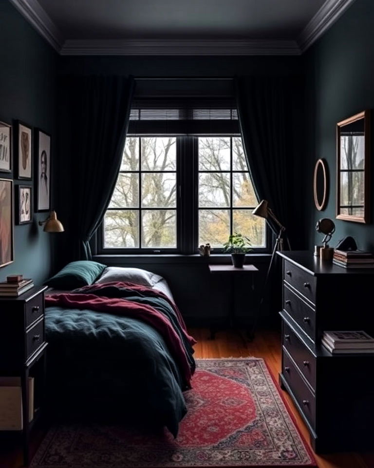 rich color palette dark academia dorm room - 15 Dark Academia Dorm Room Ideas