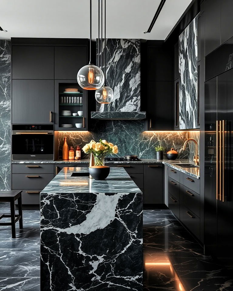 rich marble surfaces academia kitchen - 25 Dark Academia Kitchen Ideas