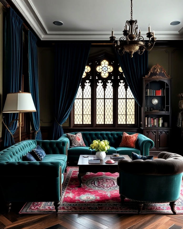 rich velvet upholstery for gothic interior - 25 Gothic Interior Design Ideas