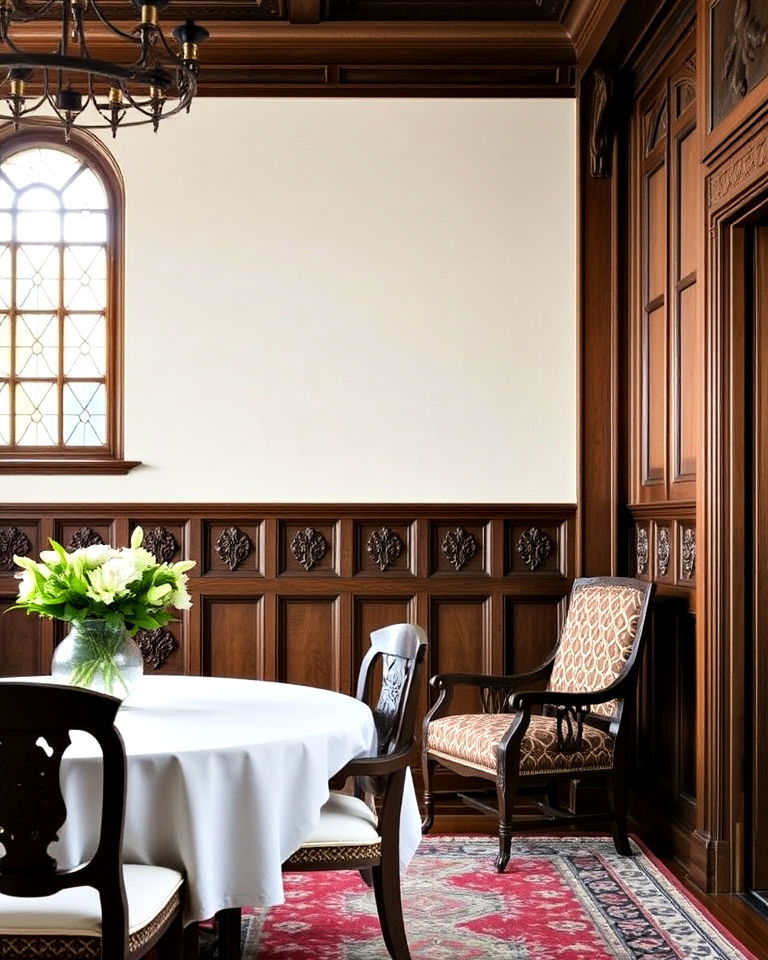 richly carved wooden paneling - 25 Tudor Style House Interior Ideas