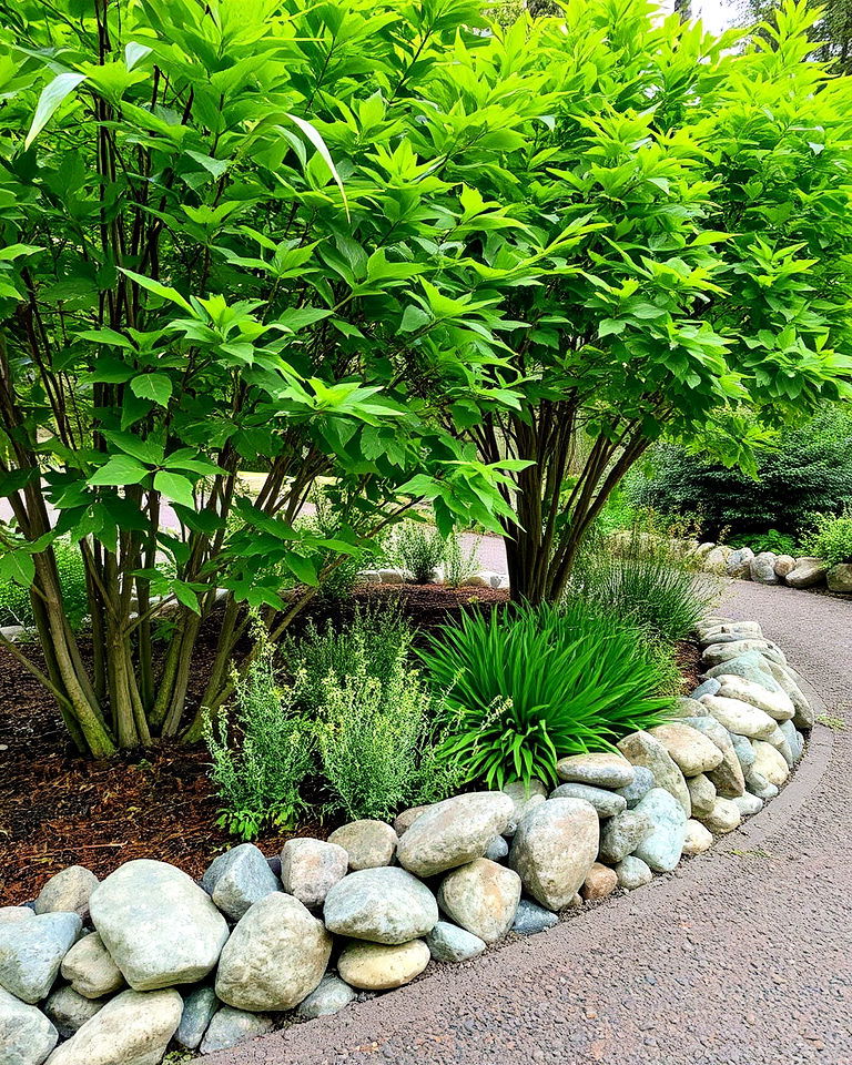 river rock borders for a natural touch - 25 Stone Garden Edging Ideas