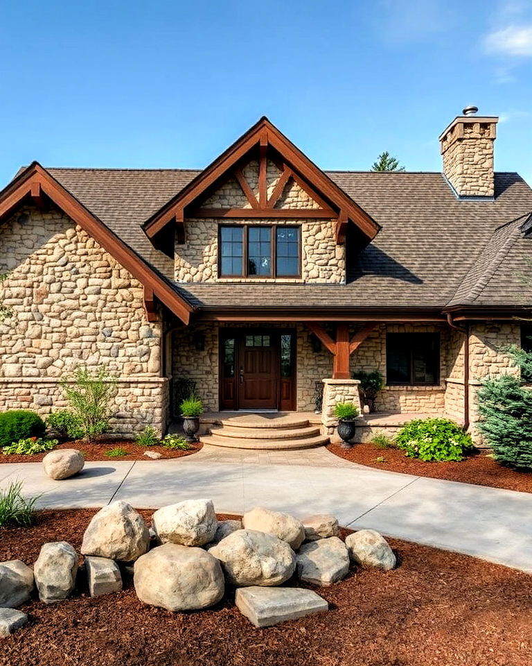 riverbed stone facade for an organic exterior appeal - 25 Types of Exterior House Stone