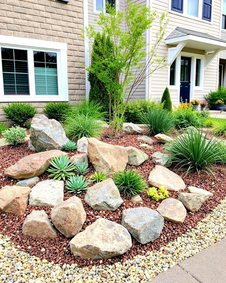 rock garden small front yard townhouse - 20 Small Front Yard Townhouse Landscaping Ideas