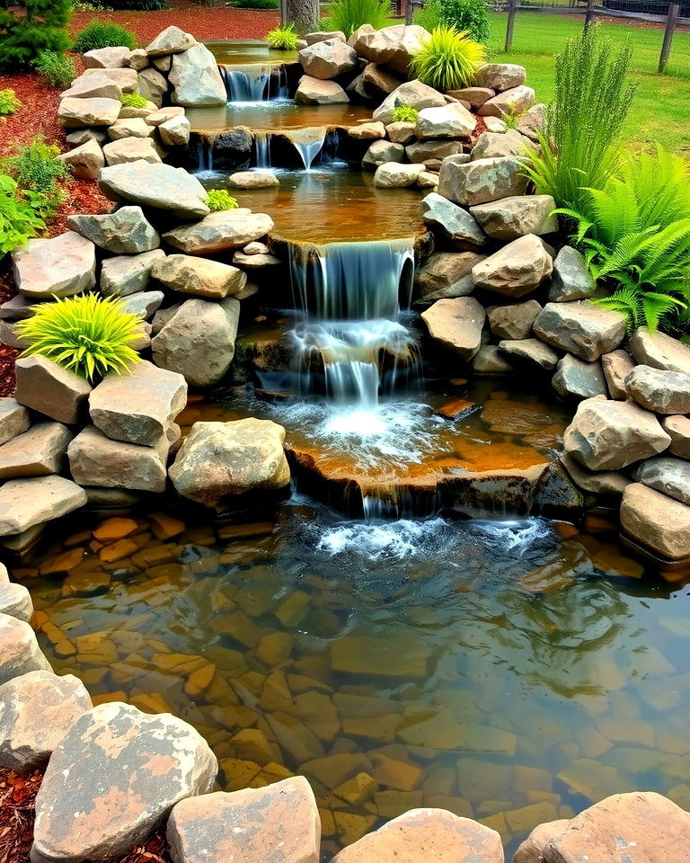 rock lined pond with waterfall rock lined pond with waterfall - 15 Farm Pond Ideas