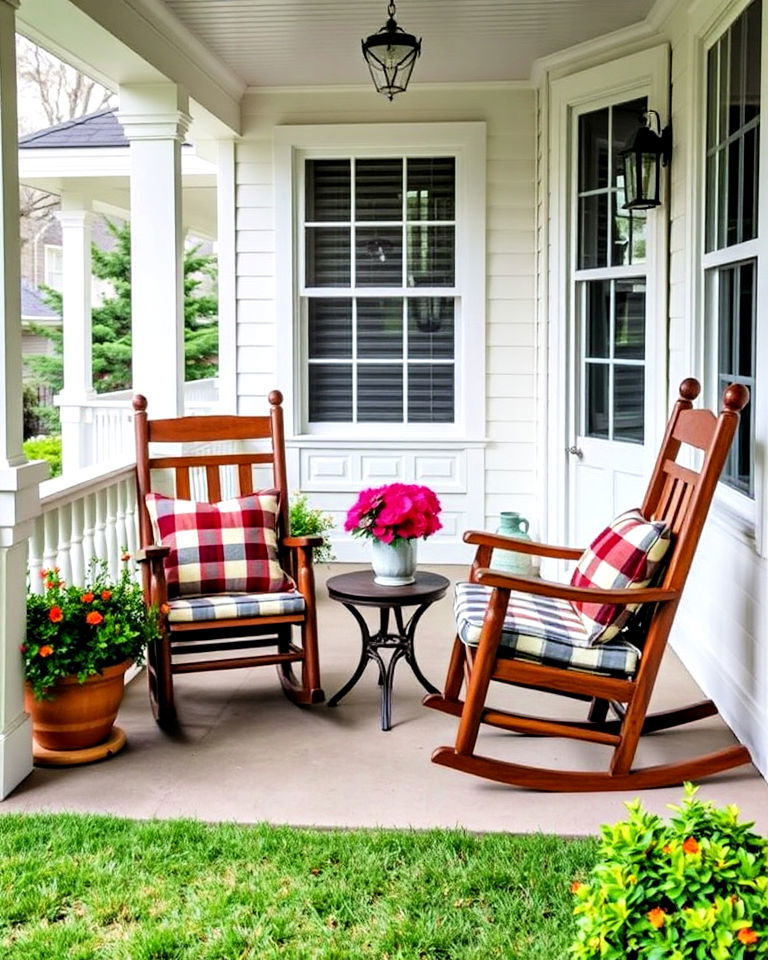 rocking chairs on a wraparound porch - 25 Front Yard Sitting Area Ideas