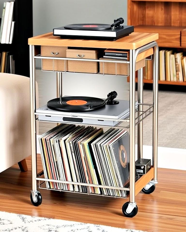rolling cart for vinyl record storage - 25 Vinyl Record Storage Ideas