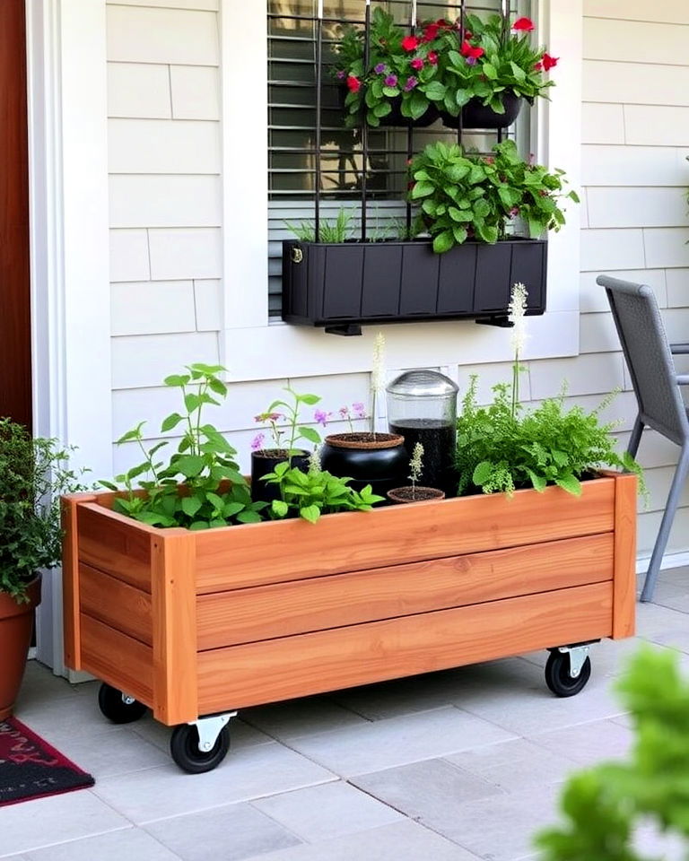 rolling planter boxes for mobility - 25 Planter Box Ideas