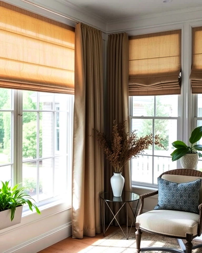 roman shades for clean lines - 20 Sunroom Curtain Ideas