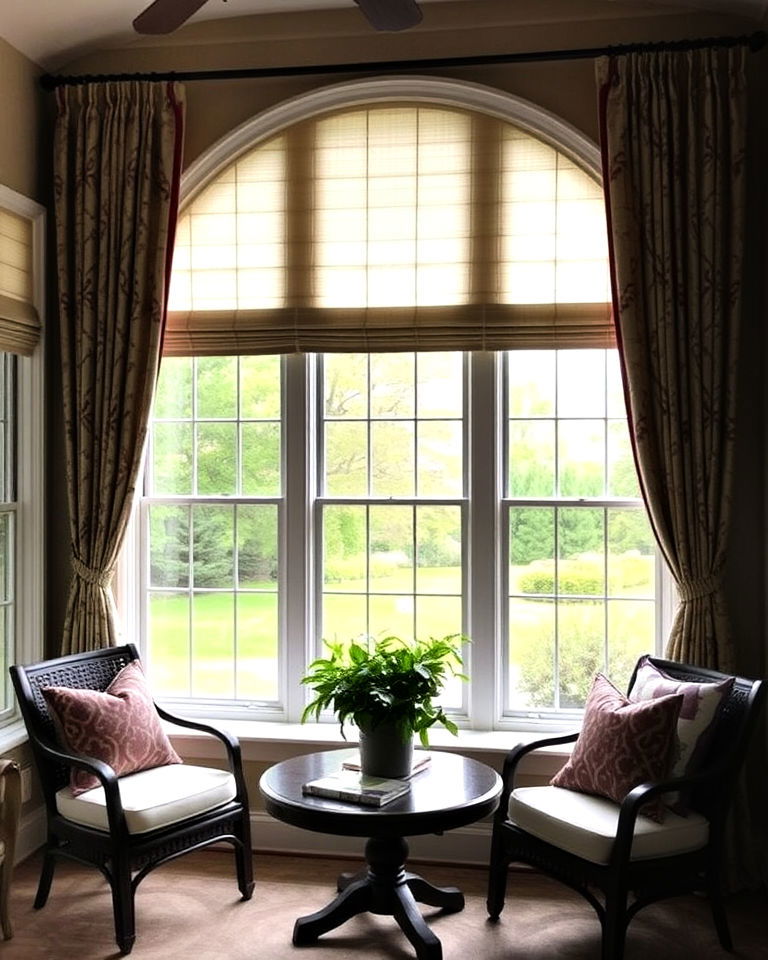 roman shades with drapery panels sunroom - 20 Sunroom Curtain Ideas