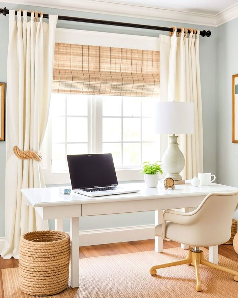 rope and nautical knot details for office - 20 Coastal Home Office Ideas