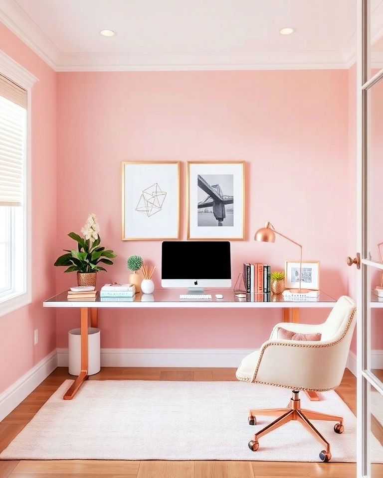 rose gold accents home office - 25 Pink Home Office Ideas