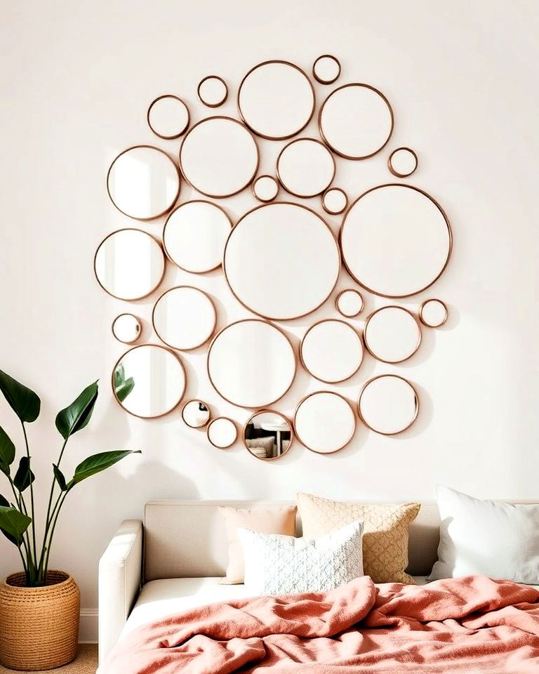 round mirror cluster for soft elegance - 15 Mirror Collage Wall Ideas