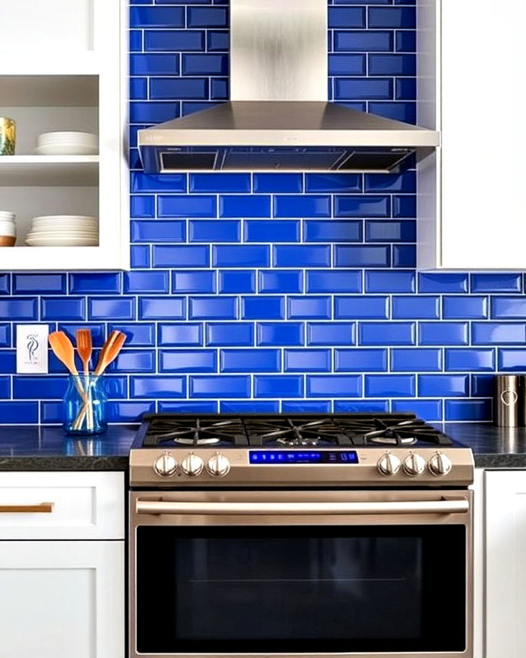 royal blue glass subway tiles to contemporary kitchen - 25 Kitchen With Blue Backsplash Ideas