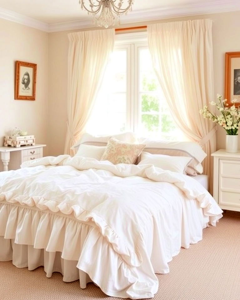 ruffled linens shabby chic interior - 25 Shabby Chic Interior Design Ideas