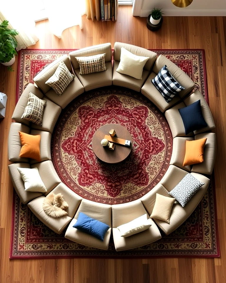 rug based seating circles - 30 Floor Seating Ideas
