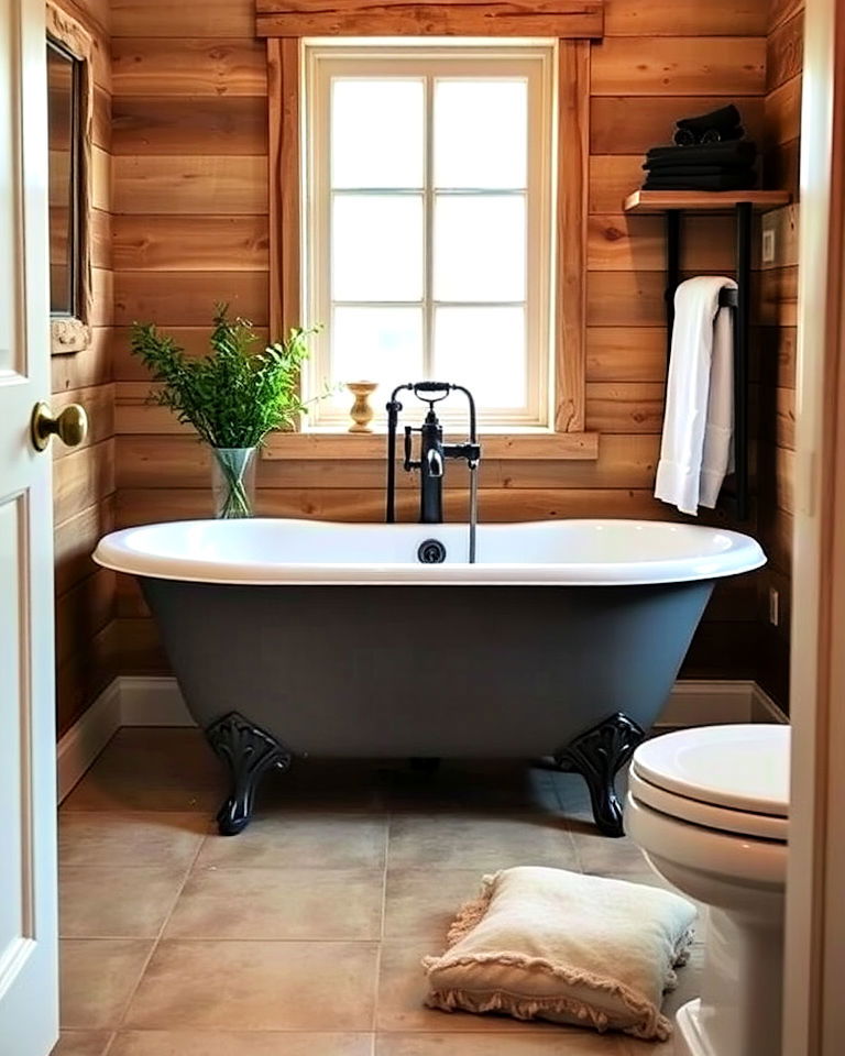 rustic bathroom freestanding tub with claw feet - 25 Small Rustic Bathroom Ideas