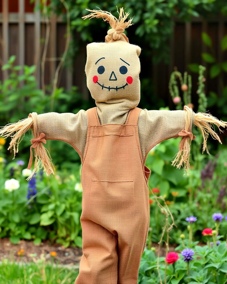 rustic burlap sack scarecrow - 15 Garden Scarecrow Ideas