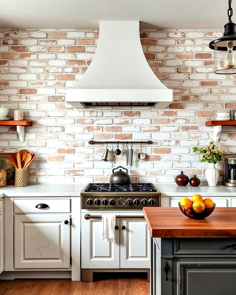 rustic charm aged brick for vintage appeal - 15 French Country Kitchen Backsplash Ideas