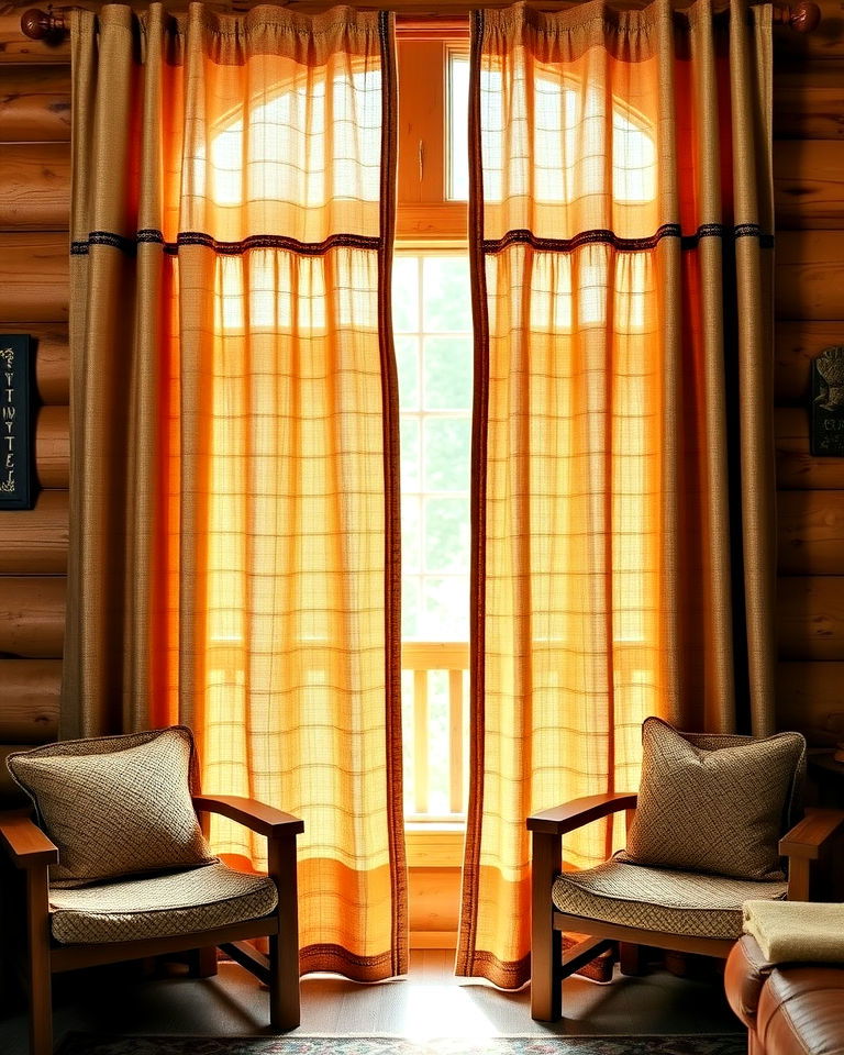 rustic charm burlap cabin curtains - 15 Cabin Curtains Ideas