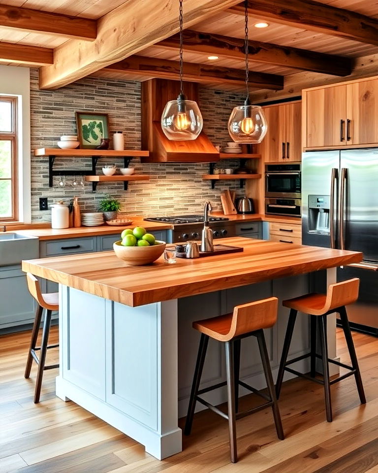 rustic charm butcher block island - 25 Modern Rustic Kitchen Ideas