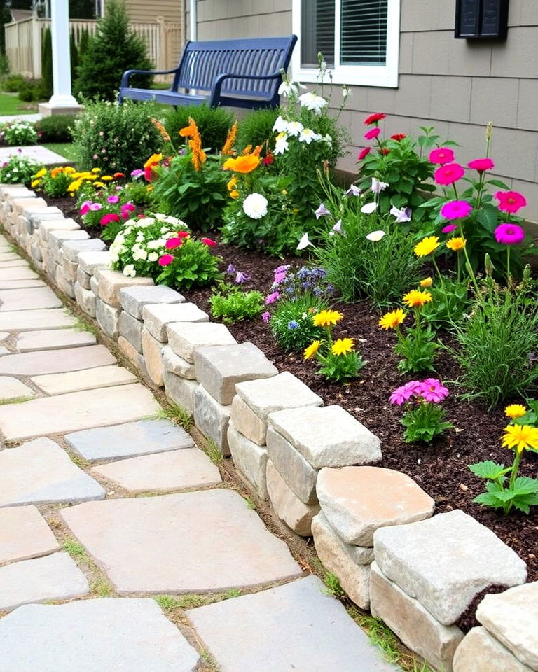 rustic charm flagstone garden edging - 25 Stone Garden Edging Ideas