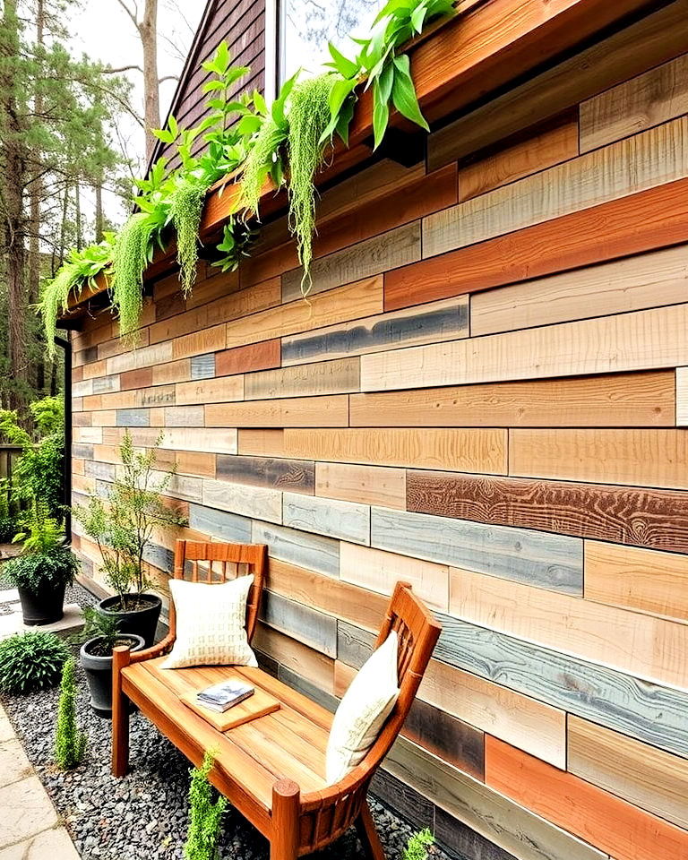rustic charm reclaimed wood walls - 20 Outdoor Accent Wall Ideas