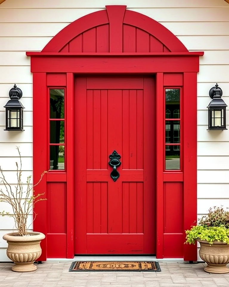 rustic charm red front door - 25 Farmhouse Front Door Ideas