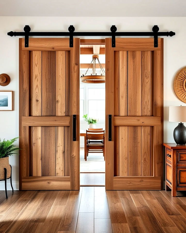 rustic charm sliding barn doors - 20 Rustic Farmhouse Interior Design Ideas