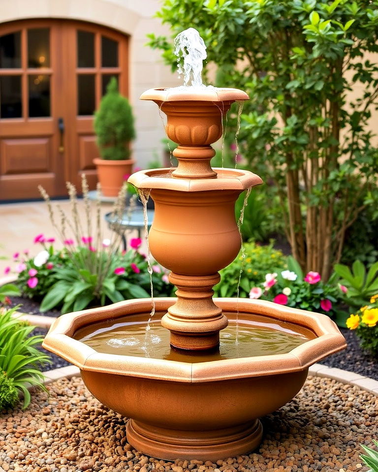 rustic charm tiered urn fountain - 15 Courtyard Fountain Ideas