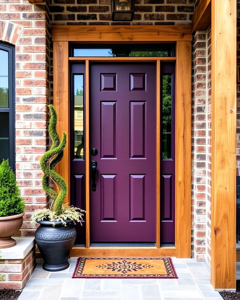 rustic charm with wooden features - 15 Dark Purple Front Door Ideas