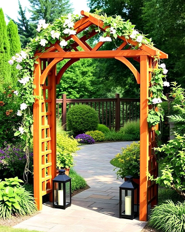 rustic charm wooden trellis arch - 25 Garden Arch Ideas