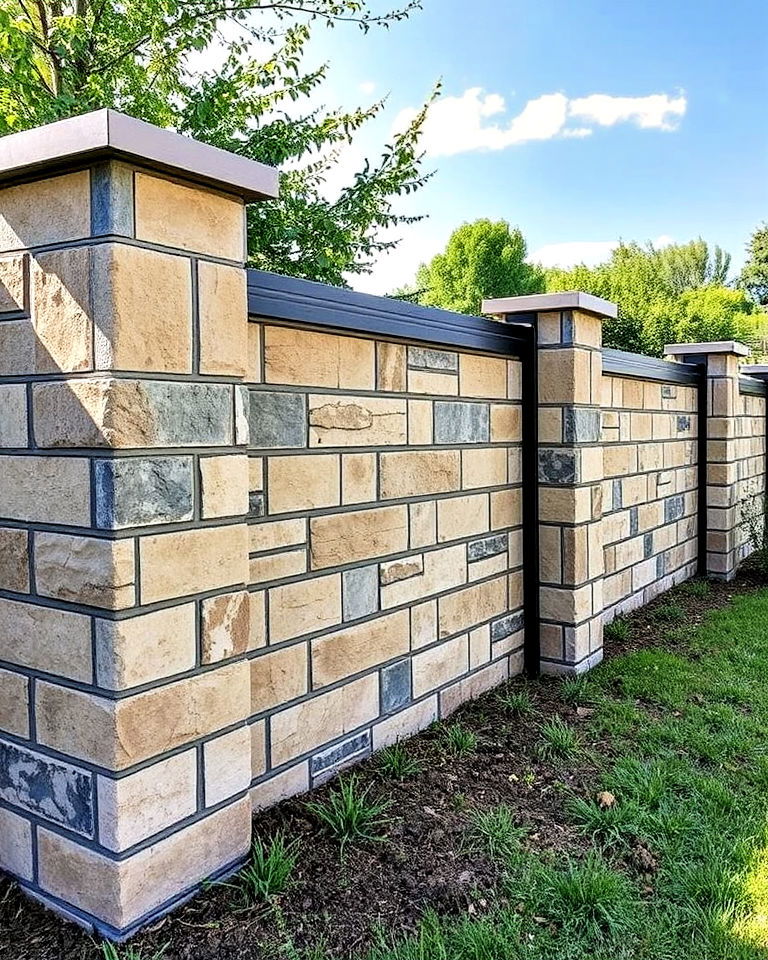 rustic cinder block fence with stone veneer - 25 Cinder Block Fence Ideas