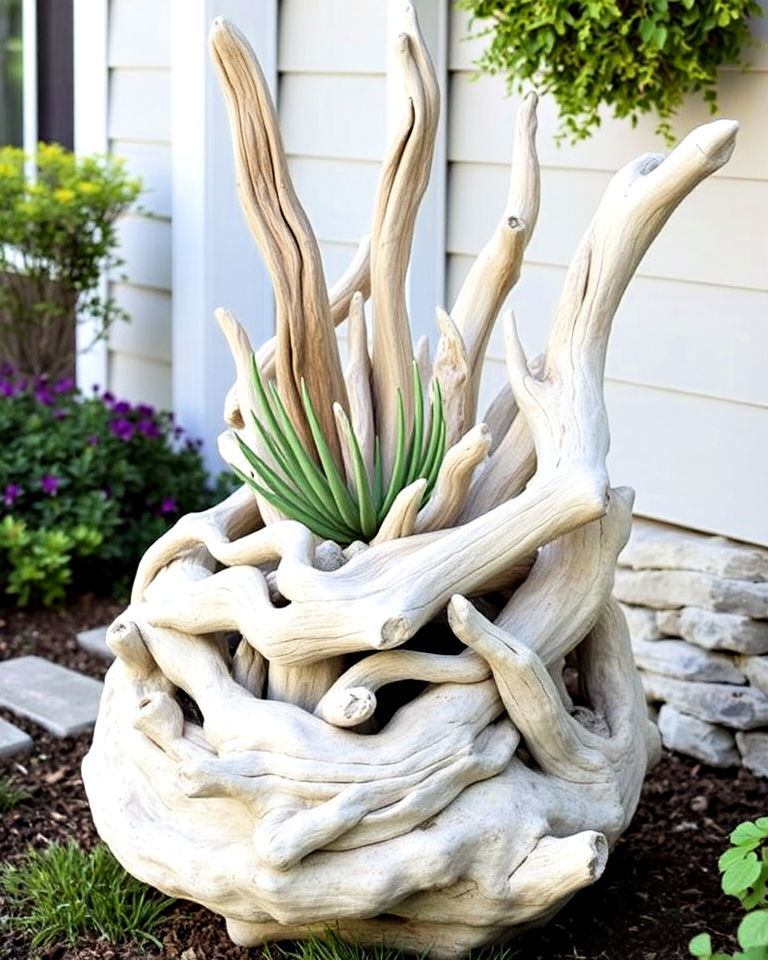 rustic coastal charm driftwood accents - 25 Coastal Landscaping Ideas