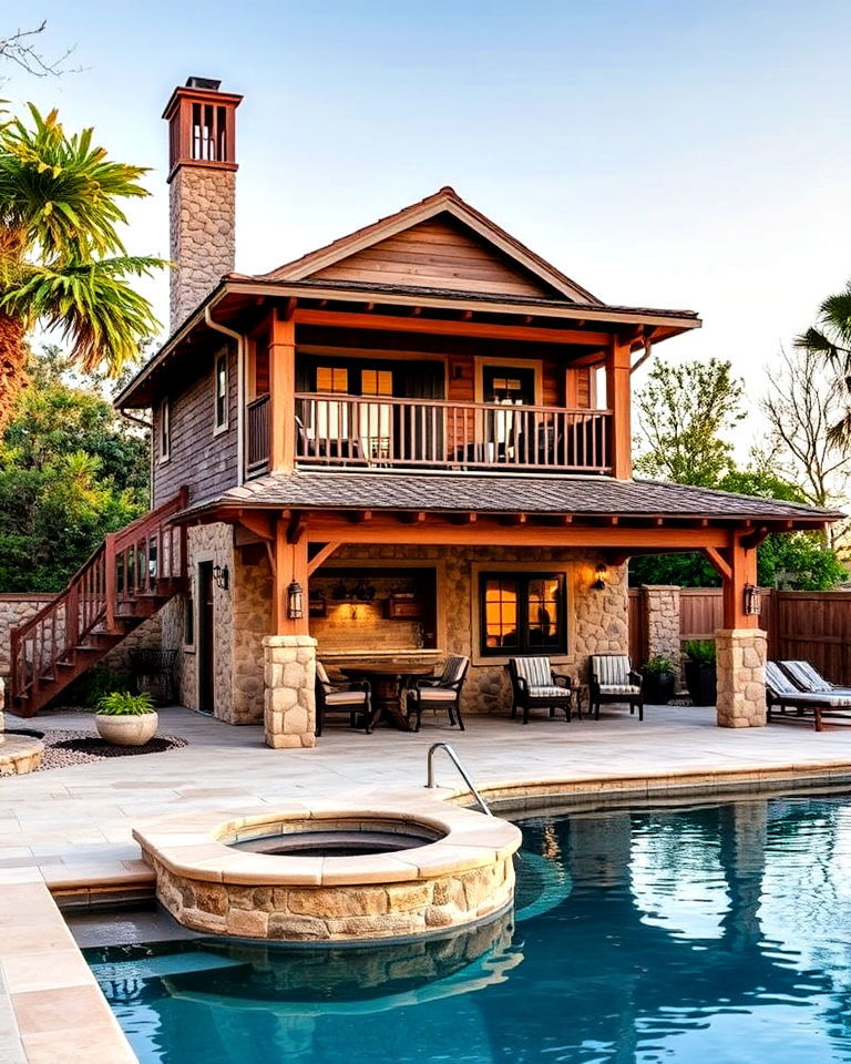 rustic cottage inspired design - 20 Two Story Pool House Ideas