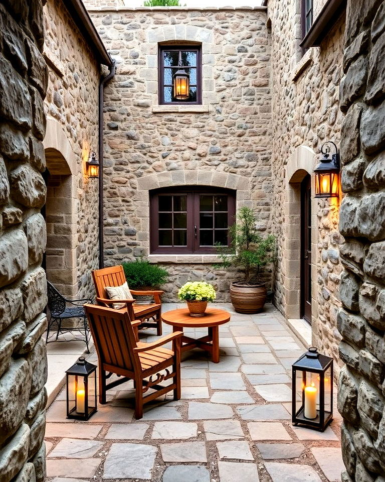 rustic courtyard with stone walls - 15 Enclosed Front Courtyard Ideas