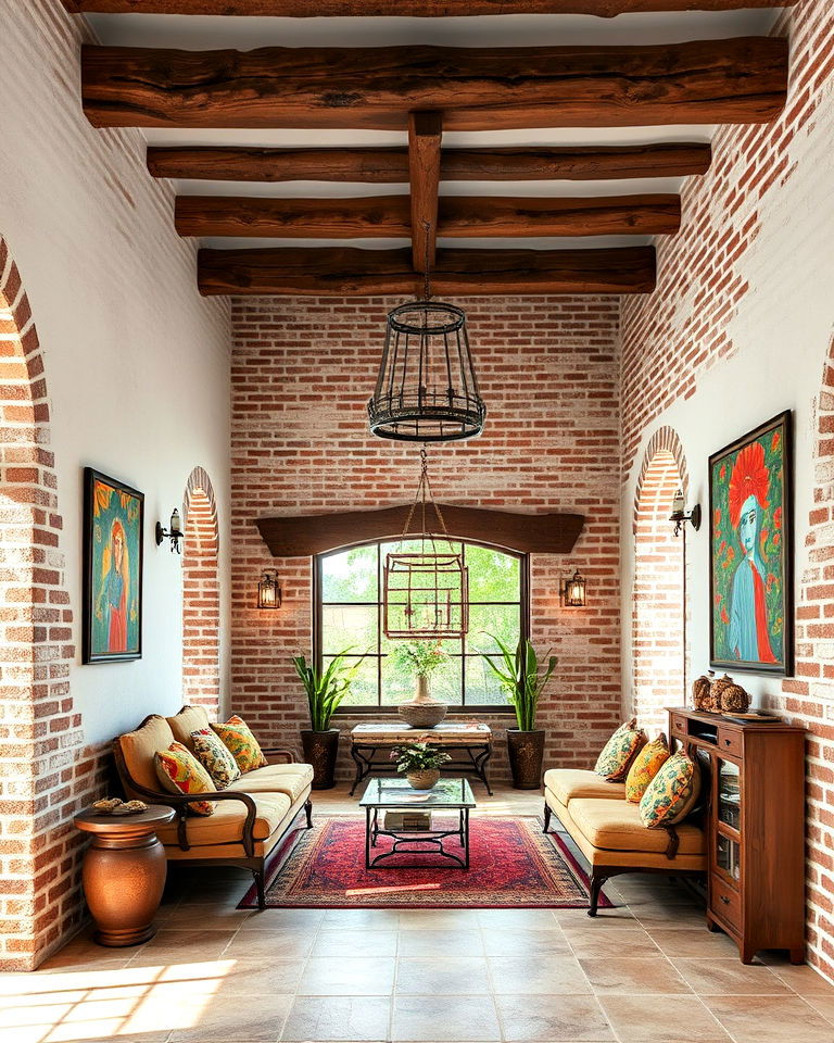 rustic exposed brick walls - 25 Mexican Style House Design Ideas
