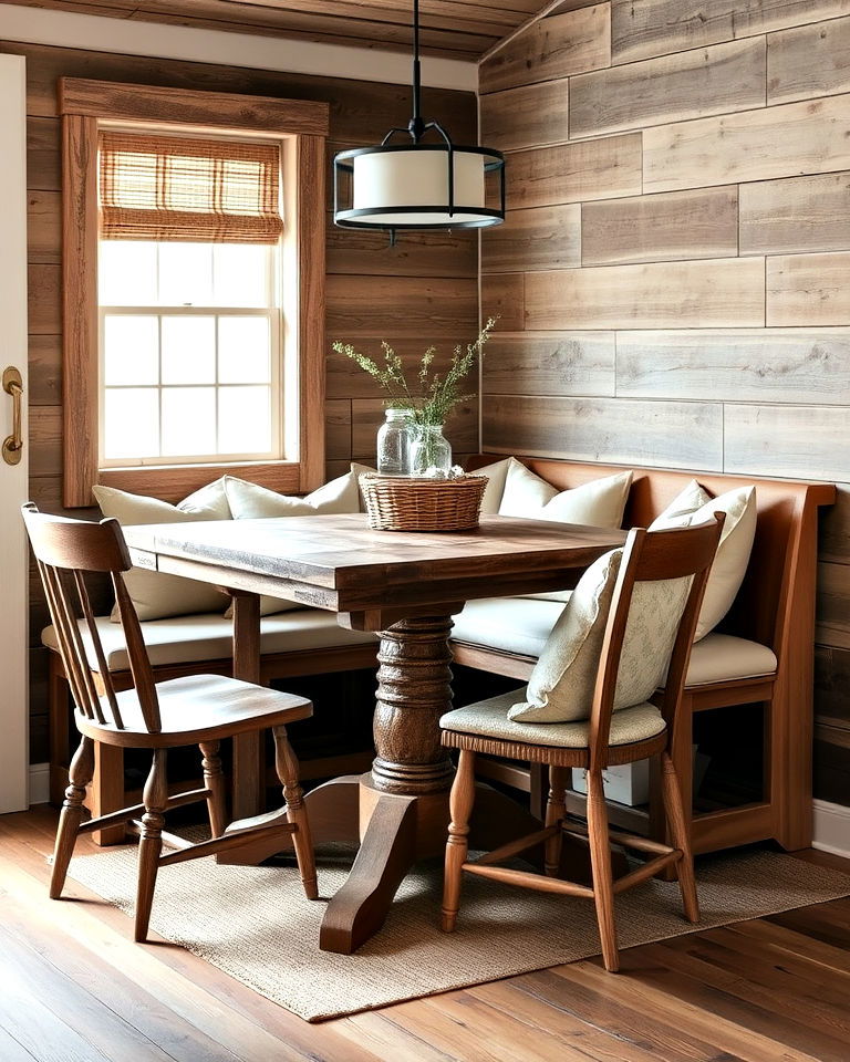 rustic farmhouse nook style - 20 Corner Breakfast Nook Ideas