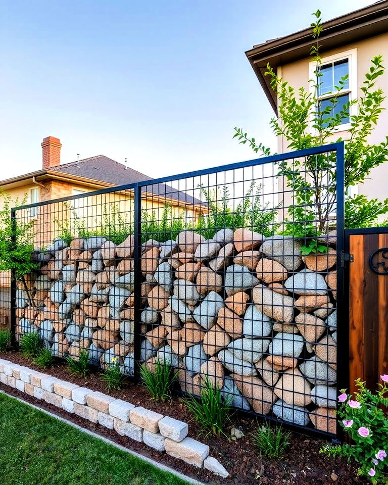 rustic gabion walls with natural filler - 25 Front Yard Privacy Landscaping Ideas