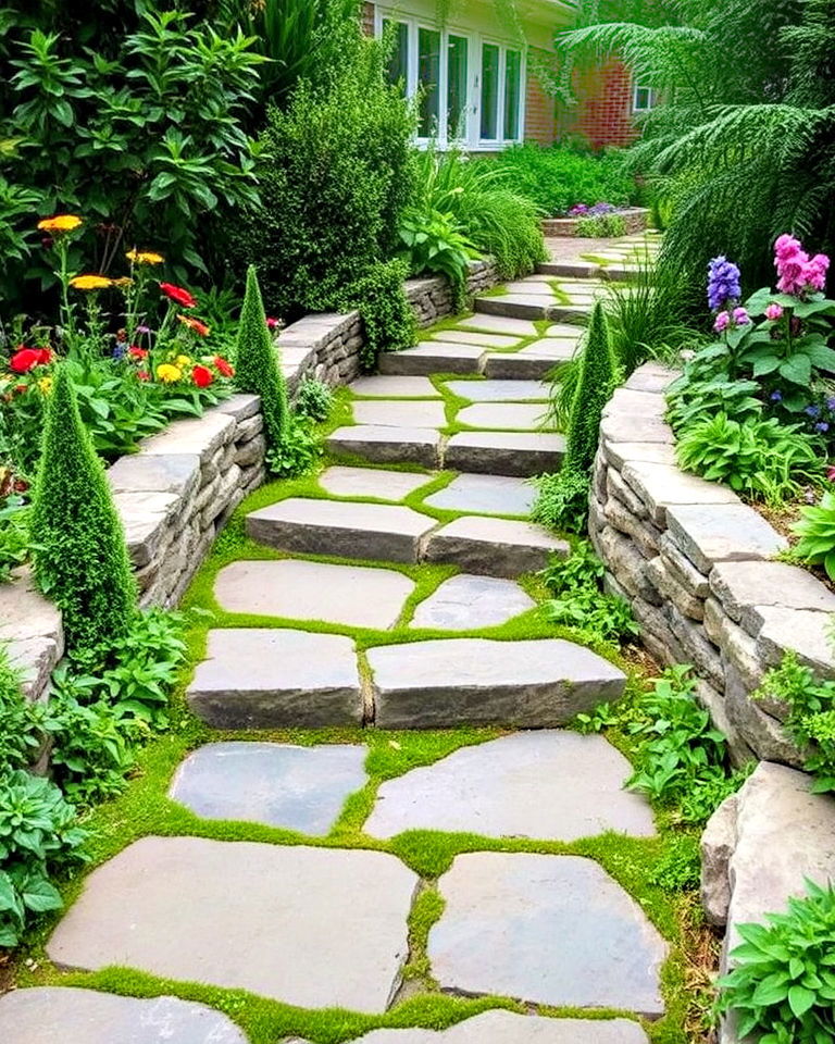 rustic garden pathway - 20 Flagstone Steps