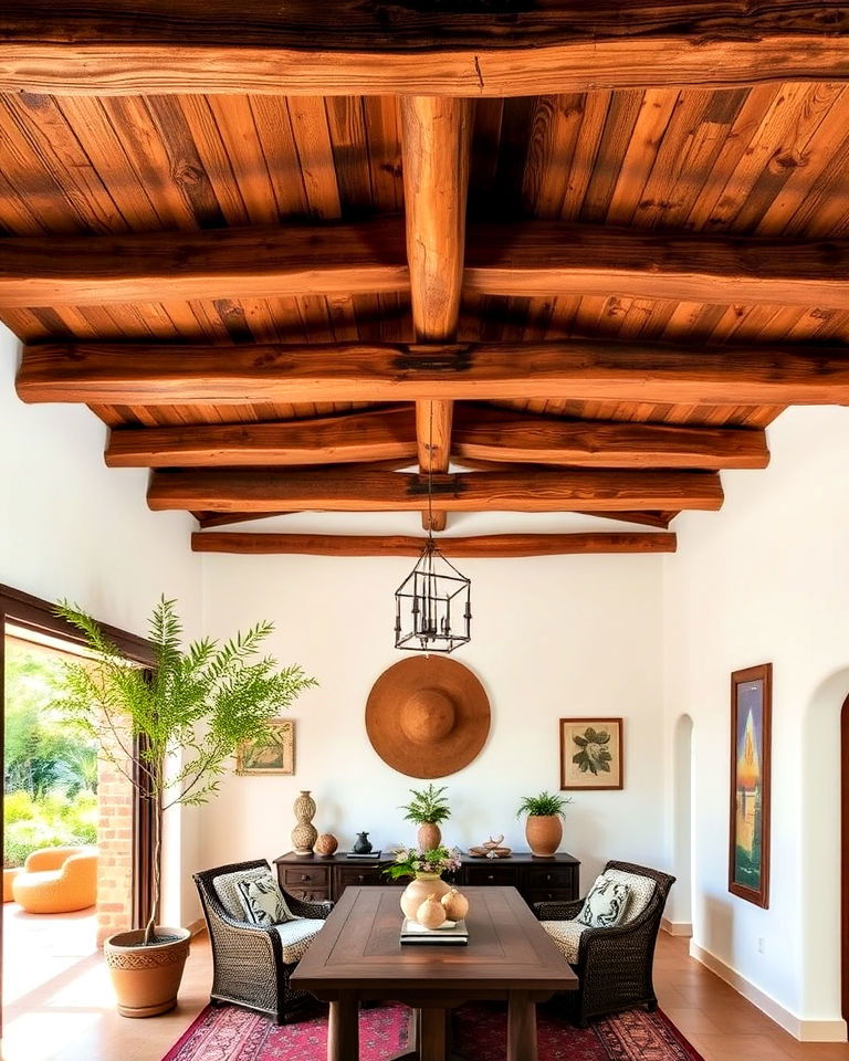 rustic handcrafted wooden beams - 25 Mexican Style House Design Ideas