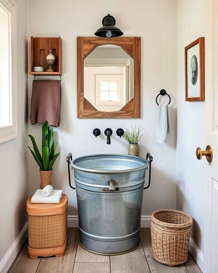 rustic industrial galvanized metal accents - 25 Small Rustic Bathroom Ideas