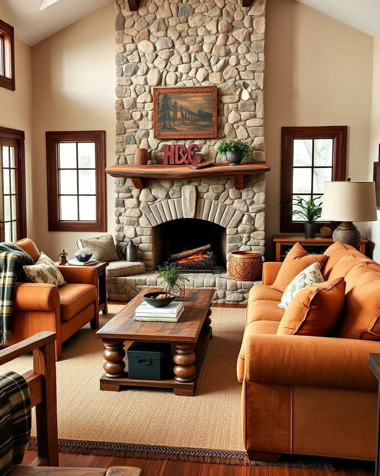 rustic inspired tan sofa living room - 15 Tan Sofa Living Room Ideas